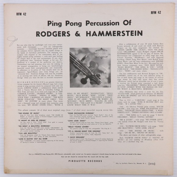 Ping Pong Percussion Of Rodgers & Hammerstein Stradivari Strings 1969 LP Record - Picture 2 of 16